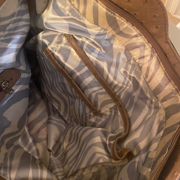 Guess Y2K Tan 2 Tone Ostrich Handbag - Picture 5 of 6